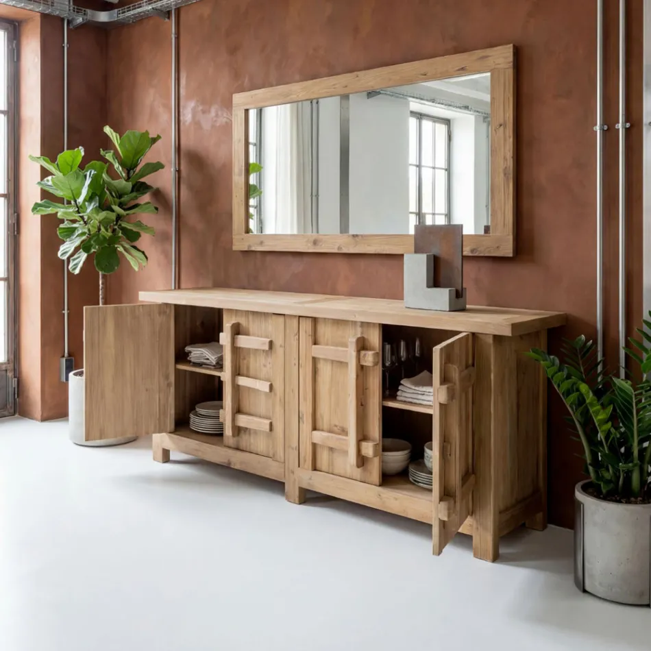 Credenza in Legno di Pino Naturale Invecchiato con 2 o 4 Ante - Aituno Viadurini