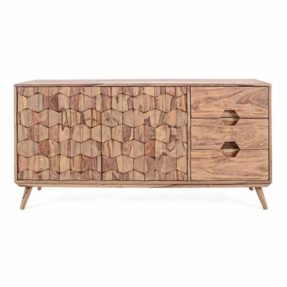 Credenza in Legno Finitura Naturale con Ante e Cassetti Homemotion - Ventador Viadurini