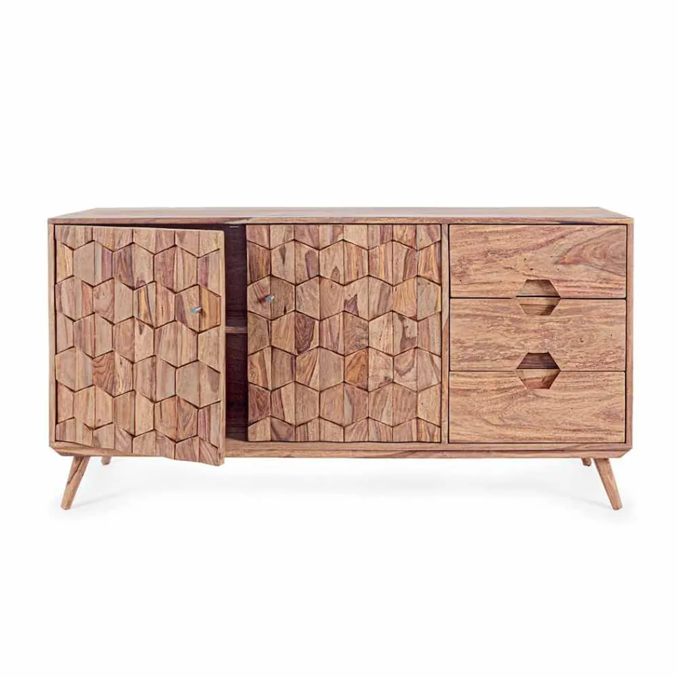 Credenza in Legno Finitura Naturale con Ante e Cassetti Homemotion - Ventador Viadurini