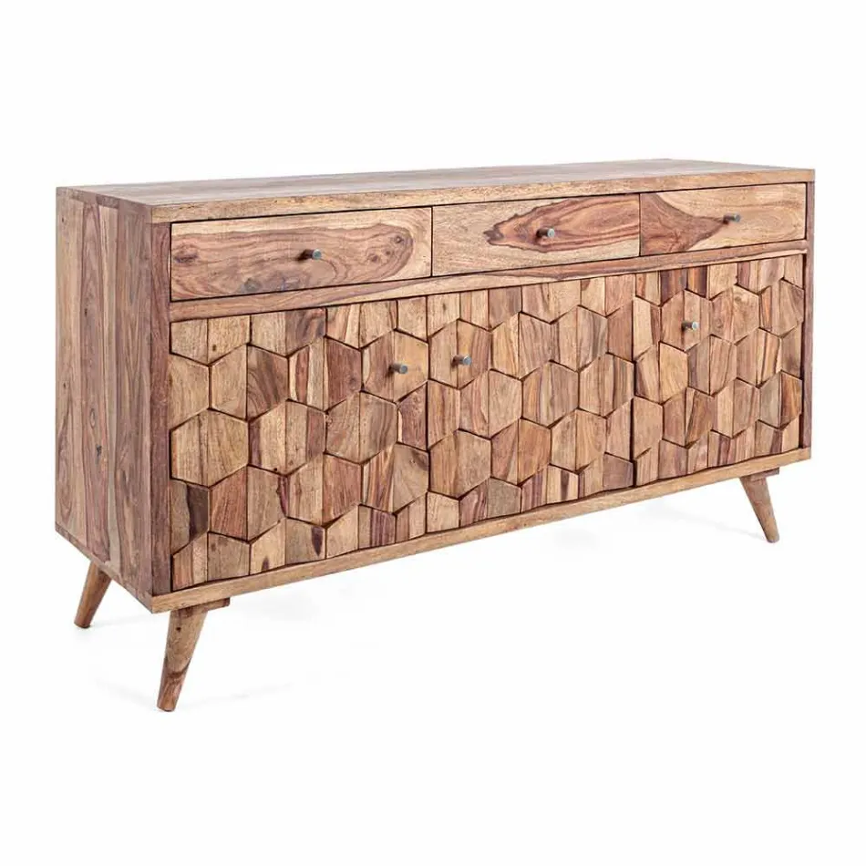 Credenza in Legno Finitura Naturale con Ante e Cassetti Homemotion - Ventador Viadurini