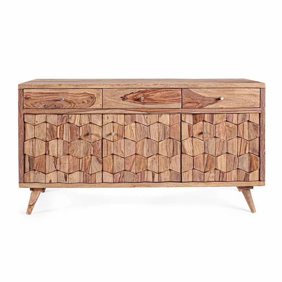 Credenza in Legno Finitura Naturale con Ante e Cassetti Homemotion - Ventador Viadurini