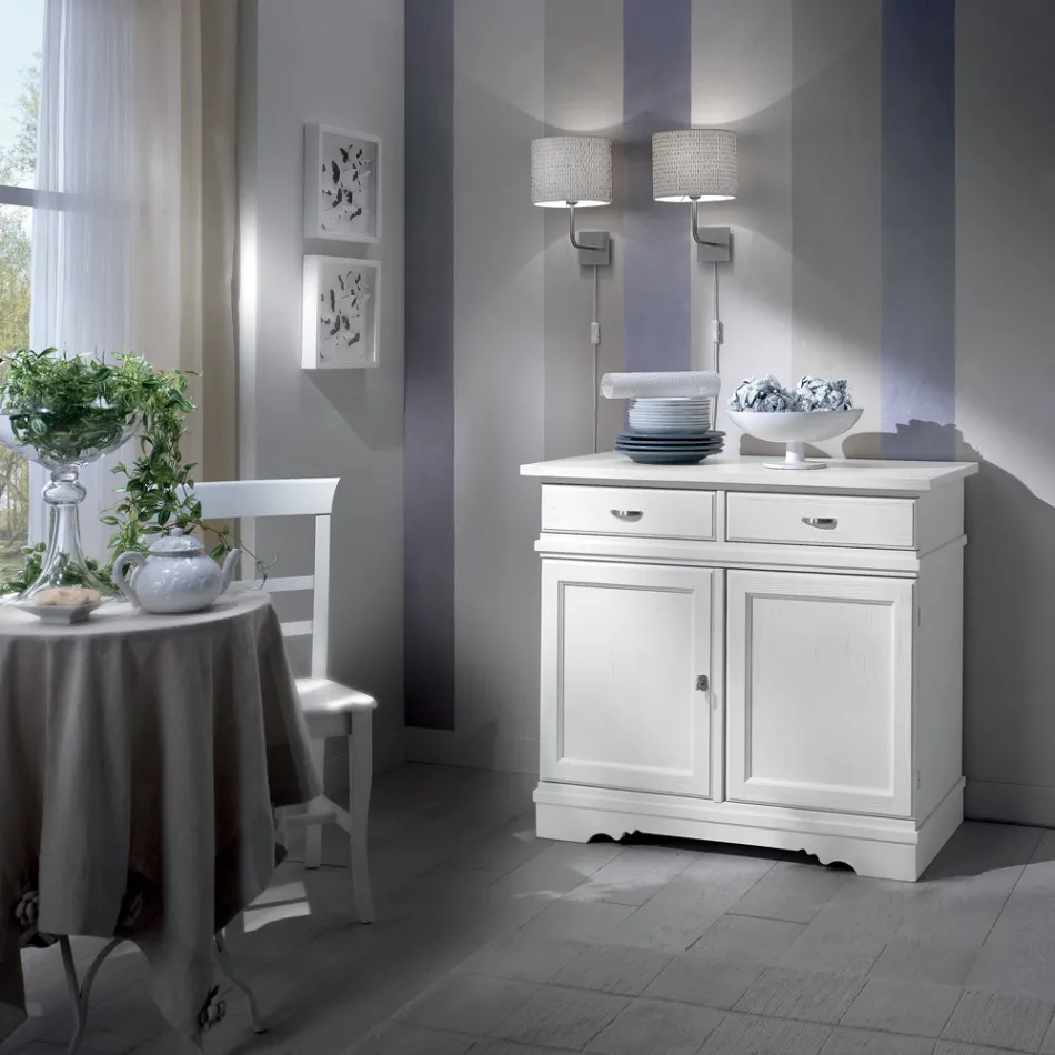 Credenza in Legno Laccato Bianco con 2 Ante e 2 Cassetti Made in Italy - Sogbo Viadurini