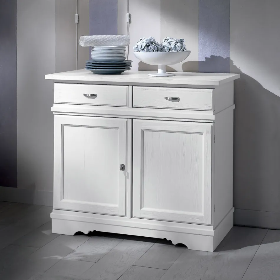 Credenza in Legno Laccato Bianco con 2 Ante e 2 Cassetti Made in Italy - Sogbo Viadurini