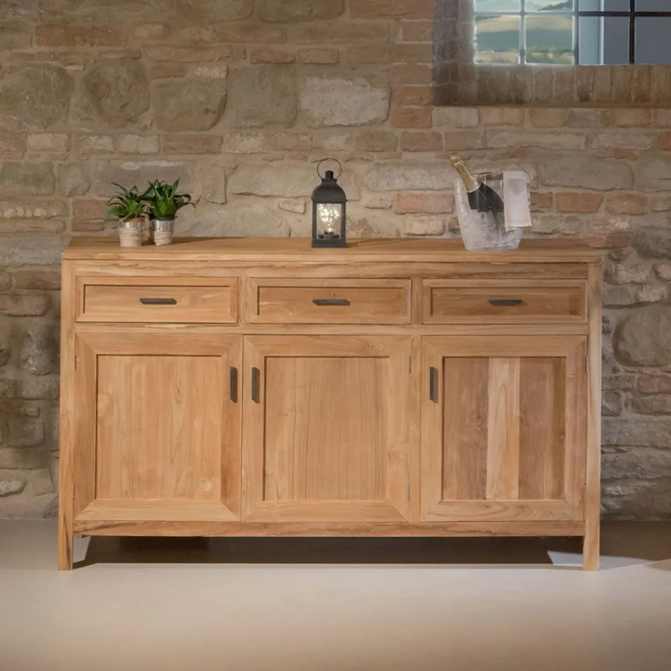 Credenza in Teak Massello con 3 Ante e 3 Cassetti - Sumo Viadurini
