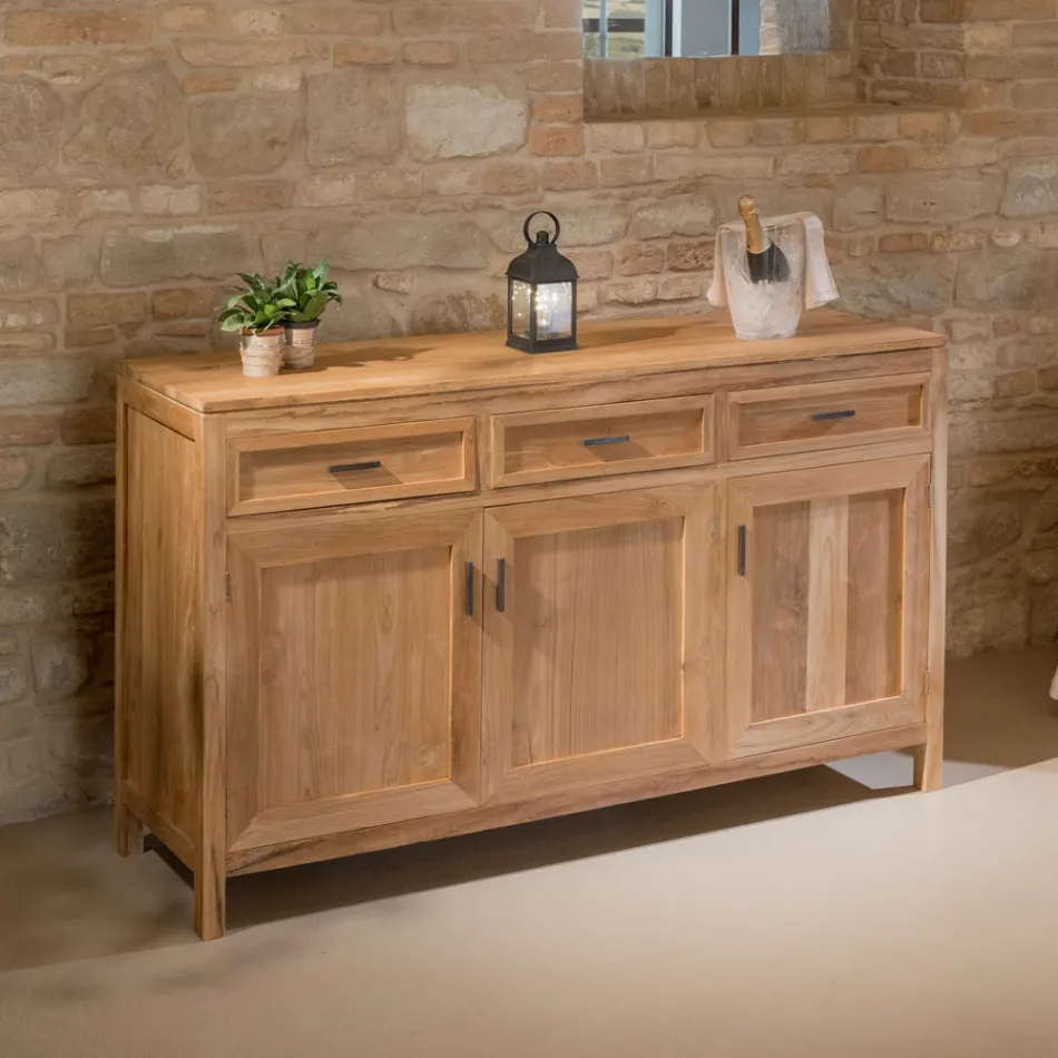 Credenza in Teak Massello con 3 Ante e 3 Cassetti - Sumo Viadurini