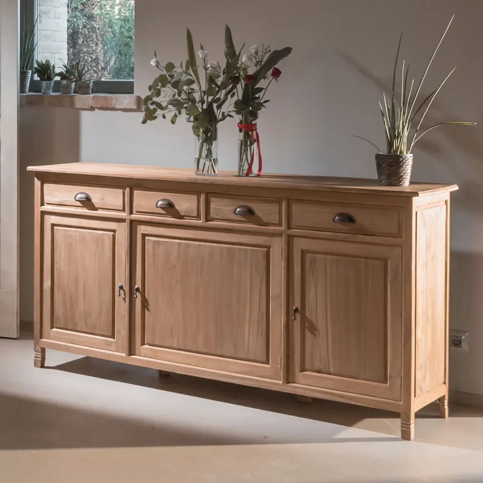 Credenza in Teak Massello con 3 Ante e 4 Cassetti - Judo Viadurini