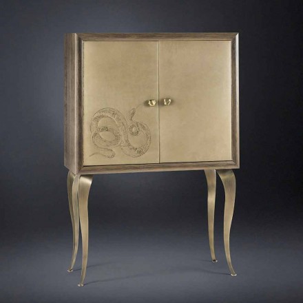 Credenza moderna con 2 ante in legno massello e pelle anilina Joy Viadurini