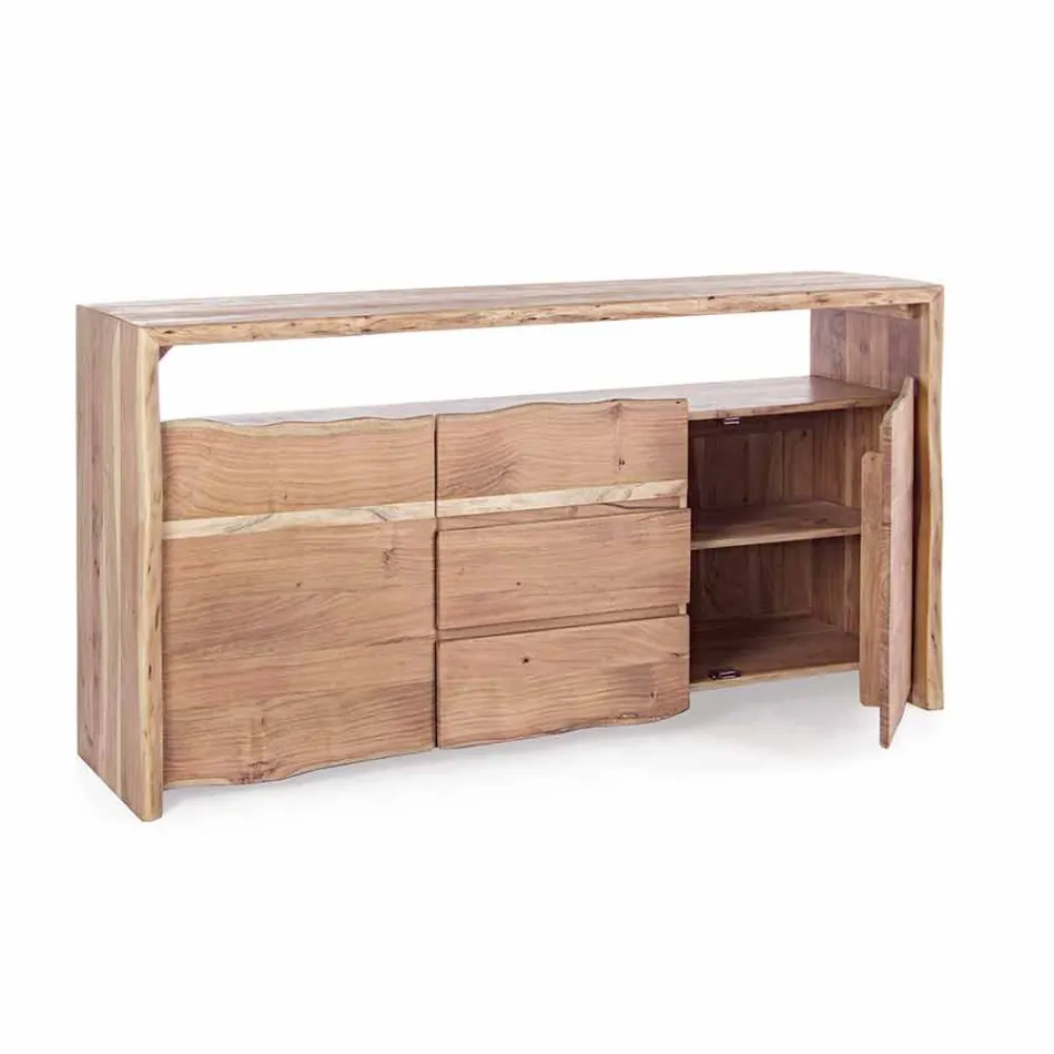Credenza Moderna in Legno di Acacia con 2 Ante e 3 Cassetti Homemotion - Lauro Viadurini