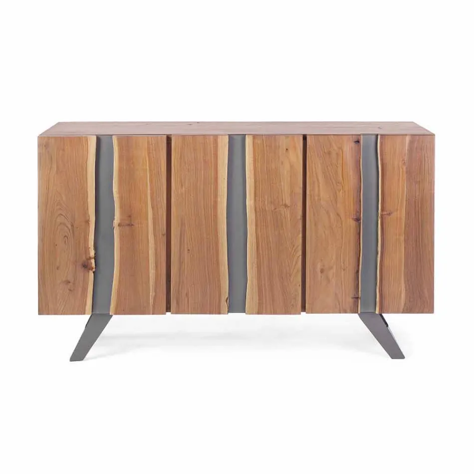 Credenza Moderna in Legno di Acacia con Inserti in Metallo Homemotion - Sonia Viadurini