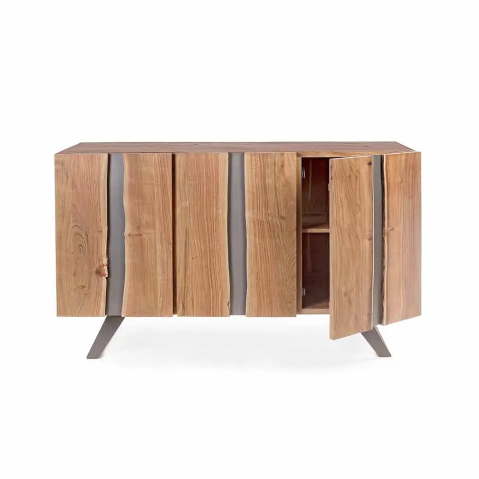 Credenza Moderna in Legno di Acacia con Inserti in Metallo Homemotion - Sonia Viadurini