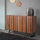 Credenza Moderna in Legno di Acacia con Inserti in Metallo Homemotion - Sonia Viadurini