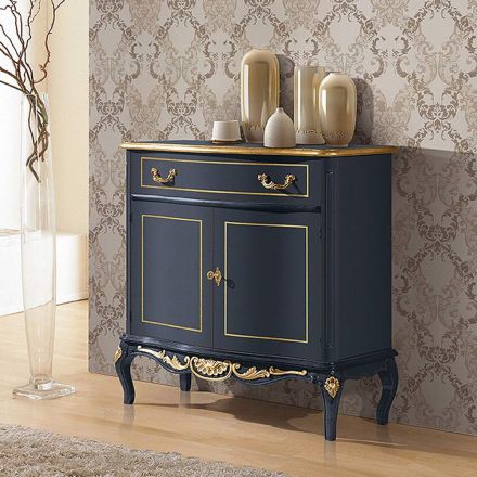 Credenza Salotto Classica Legno Blu Avio o Noce Made in Italy - Chantilly Viadurini