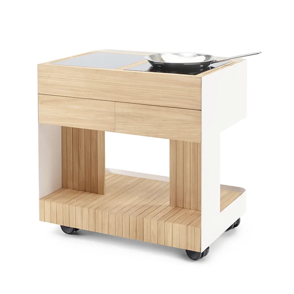 Cucina da Esterno 96x70x93 cm Realizzata in Teak Massiccio e Alluminio - Raffinata Viadurini