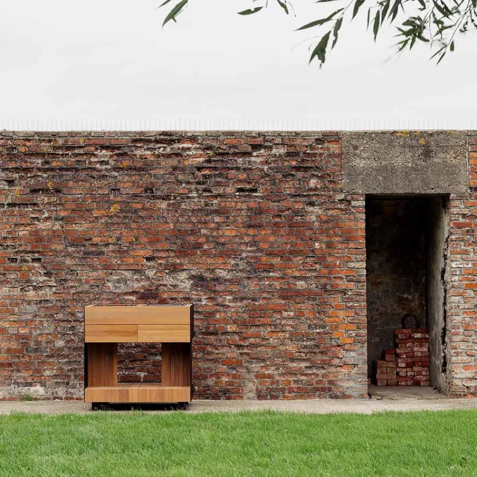 Cucina da Esterno 96x70x93 cm Realizzata in Teak Massiccio e Alluminio - Raffinata Viadurini