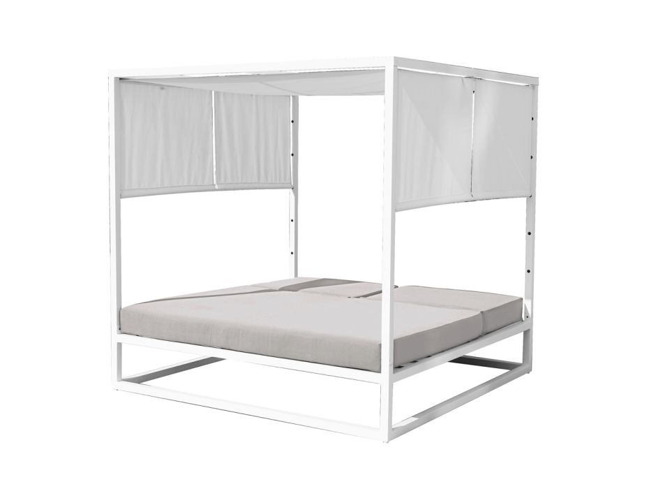 Bizzotto Daybed Dream Bianco Con Cuscini - Struttura Alluminio, Tende Laterali, Cod.0662466