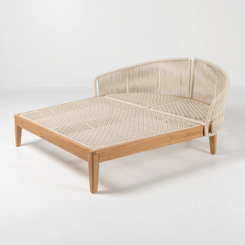 Daybed da Giardino in Teak, Alluminio, Corda e Cuscini - Jacub Viadurini