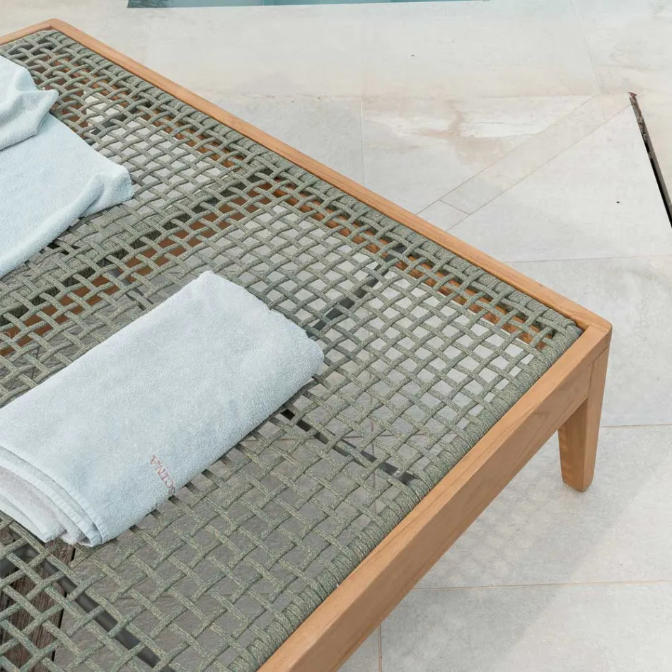 Daybed da Giardino in Teak, Alluminio, Corda e Cuscini - Jacub Viadurini