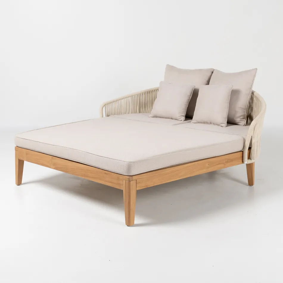 Daybed da Giardino in Teak, Alluminio, Corda e Cuscini - Jacub Viadurini