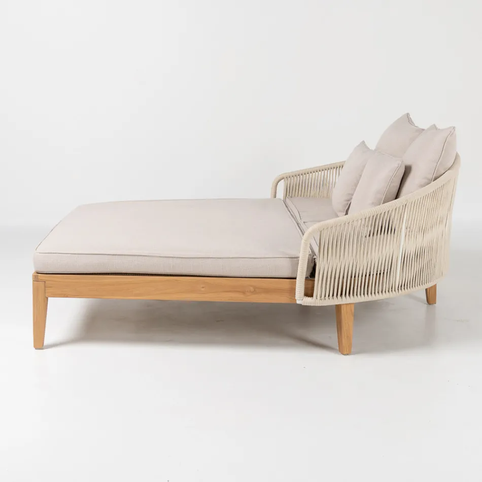 Daybed da Giardino in Teak, Alluminio, Corda e Cuscini - Jacub Viadurini