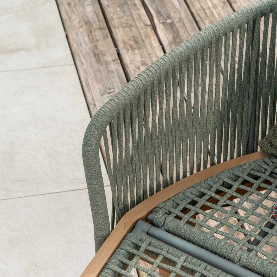 Daybed da Giardino in Teak, Alluminio, Corda e Cuscini - Jacub Viadurini