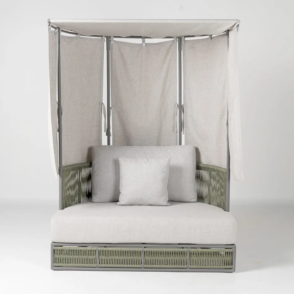 Daybed da Giardino in Teak, Alluminio, Corda ROPE+ e Cuscini - Arcangelo Viadurini