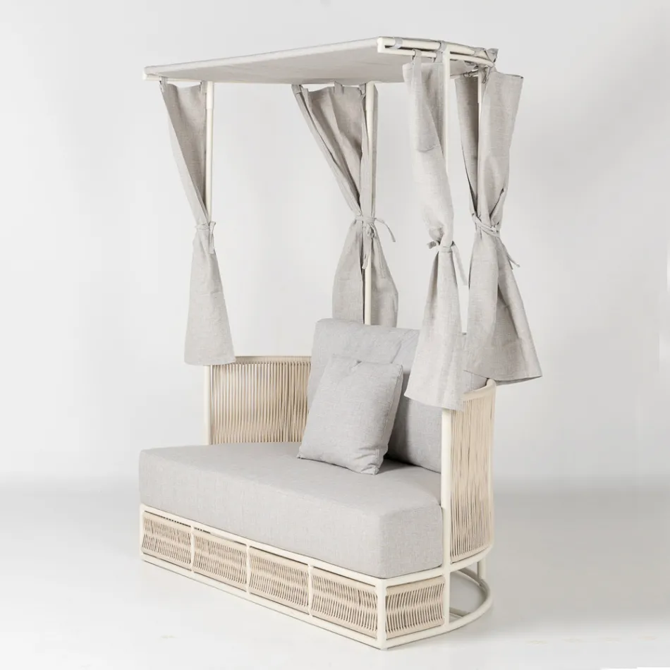 Daybed da Giardino in Teak, Alluminio, Corda ROPE+ e Cuscini - Arcangelo Viadurini