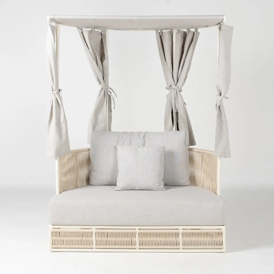 Daybed da Giardino in Teak, Alluminio, Corda ROPE+ e Cuscini - Arcangelo Viadurini