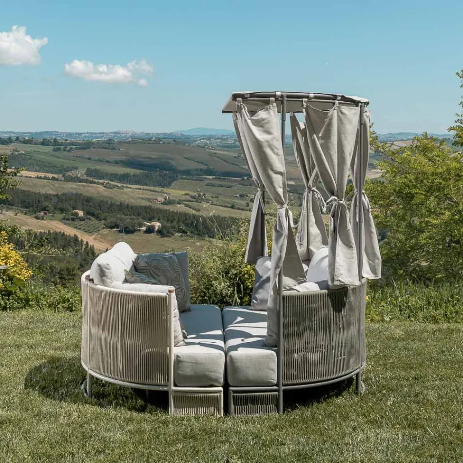 Daybed da Giardino in Teak, Alluminio, Corda ROPE+ e Cuscini - Arcangelo Viadurini