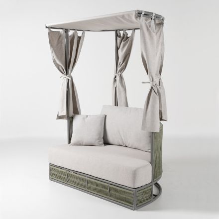 Daybed da Giardino in Teak, Alluminio, Corda ROPE+ e Cuscini - Arcangelo Viadurini