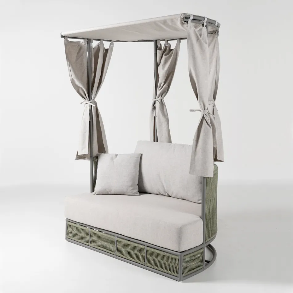 Daybed da Giardino in Teak, Alluminio, Corda ROPE+ e Cuscini - Arcangelo Viadurini