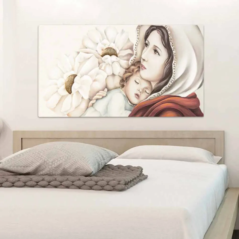 Dipinto moderno madre con bambino decori in foglia oro Scott Viadurini