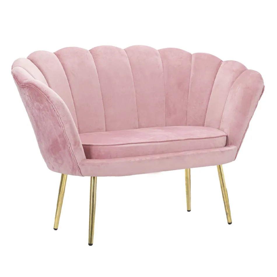 Divanetto 2 Posti Moderno in Velluto con Piedini in Ferro Dorato - Annina Viadurini