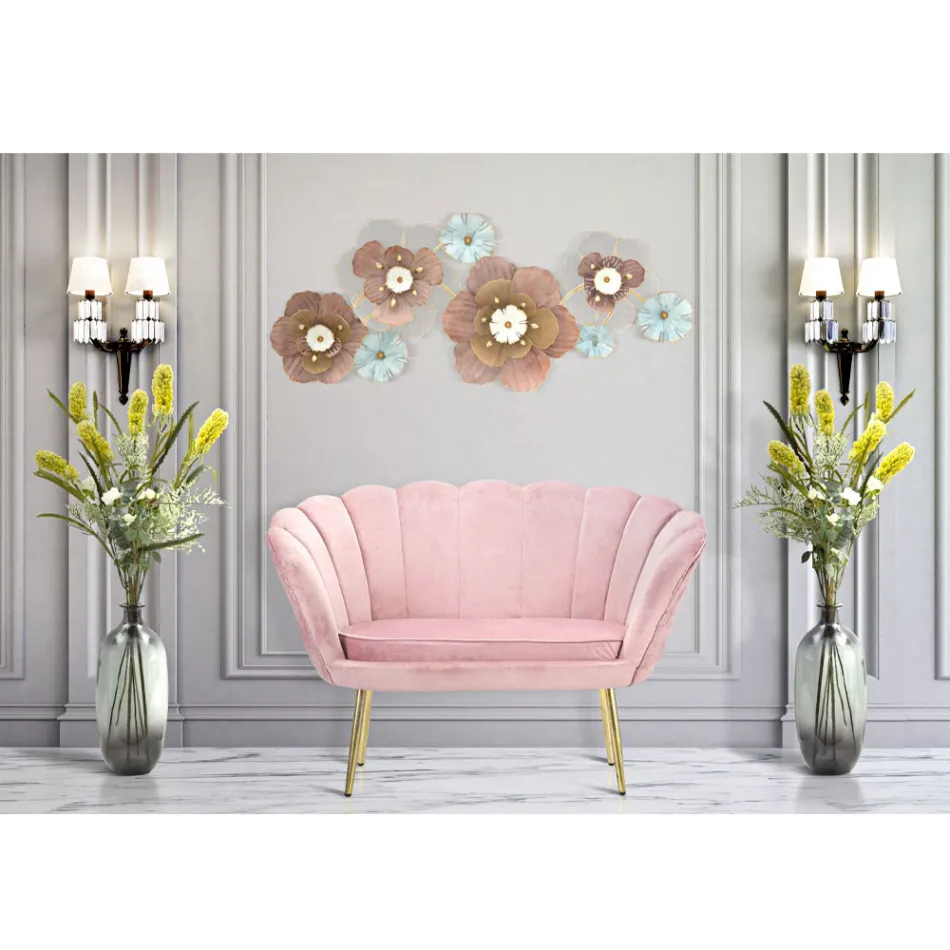 Divanetto 2 Posti Moderno in Velluto con Piedini in Ferro Dorato - Annina Viadurini