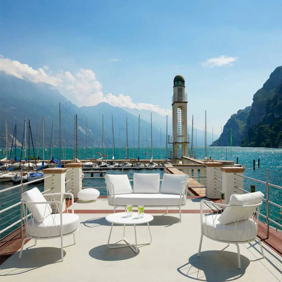 Divano 2 Posti da Esterno in Metallo e Tessuto con Cuscini Made in Italy - Olma Viadurini