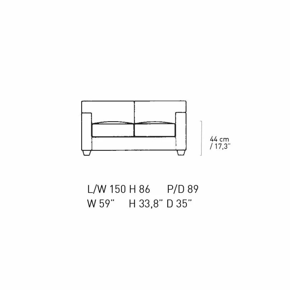 Divano 2 Posti in Pelle con Piedini in Legno Noce Made in Italy - Alessandria Viadurini