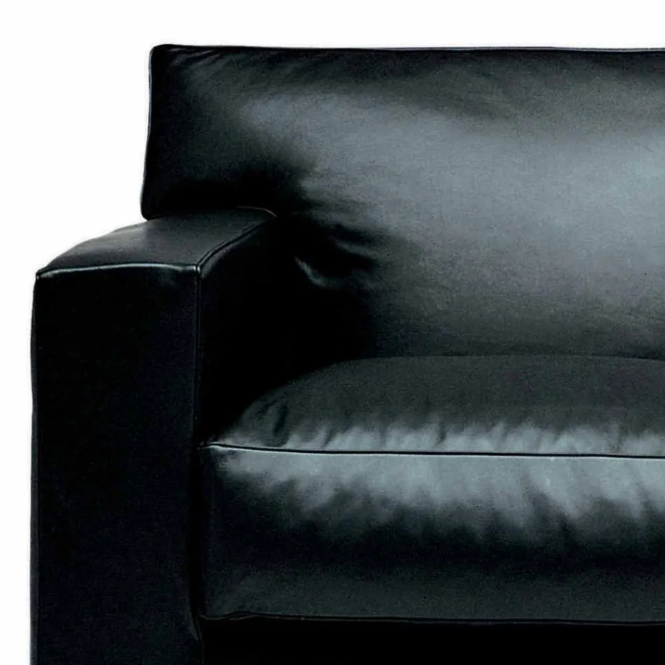 Divano 2 Posti in Pelle con Piedini in Legno Noce Made in Italy - Alessandria Viadurini