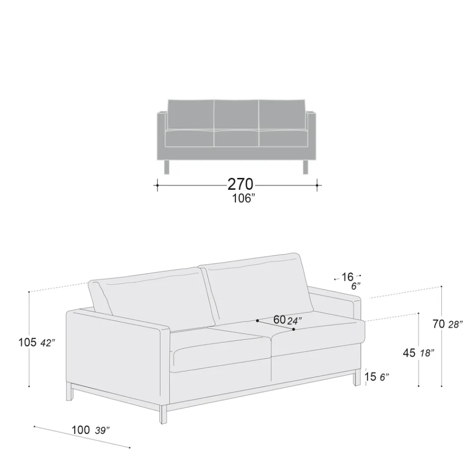 Divano 3 Posti da Salotto in Pelle, Legno e Metallo Made in Italy - Bizzarro Viadurini