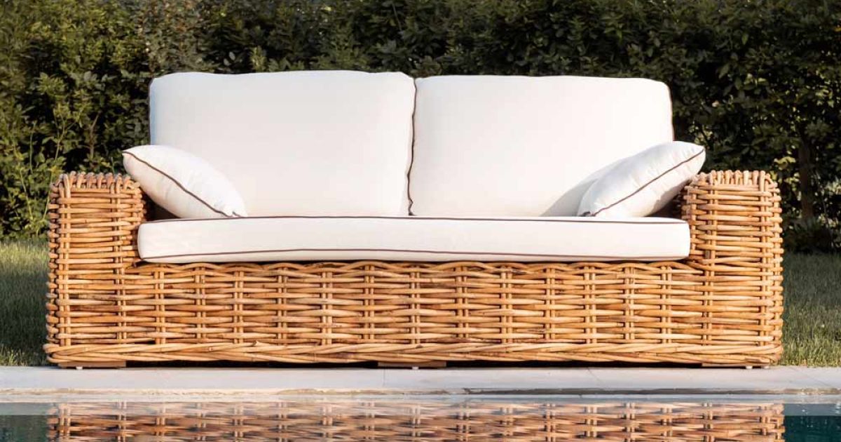 Divano Varie Misure in Rattan Naturale con Cuscini