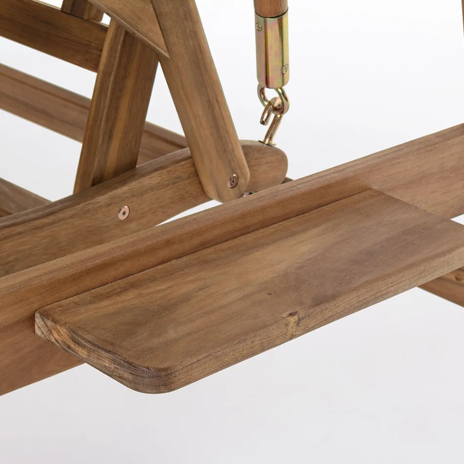 Divano a Dondolo da Giardino 2 Posti in Legno di Acacia con Telo Bianco - Roxen Viadurini