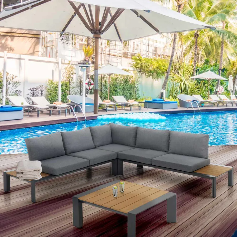 Divano Angolare con Tavolino per Esterni e Interni in Alluminio - Mettre Viadurini