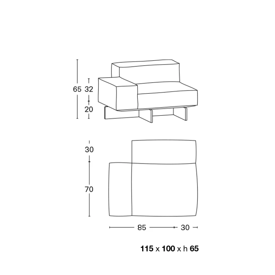 Divano Angolare Destro con Base in Vetro Extrachiaro Made in Italy - Rory Viadurini