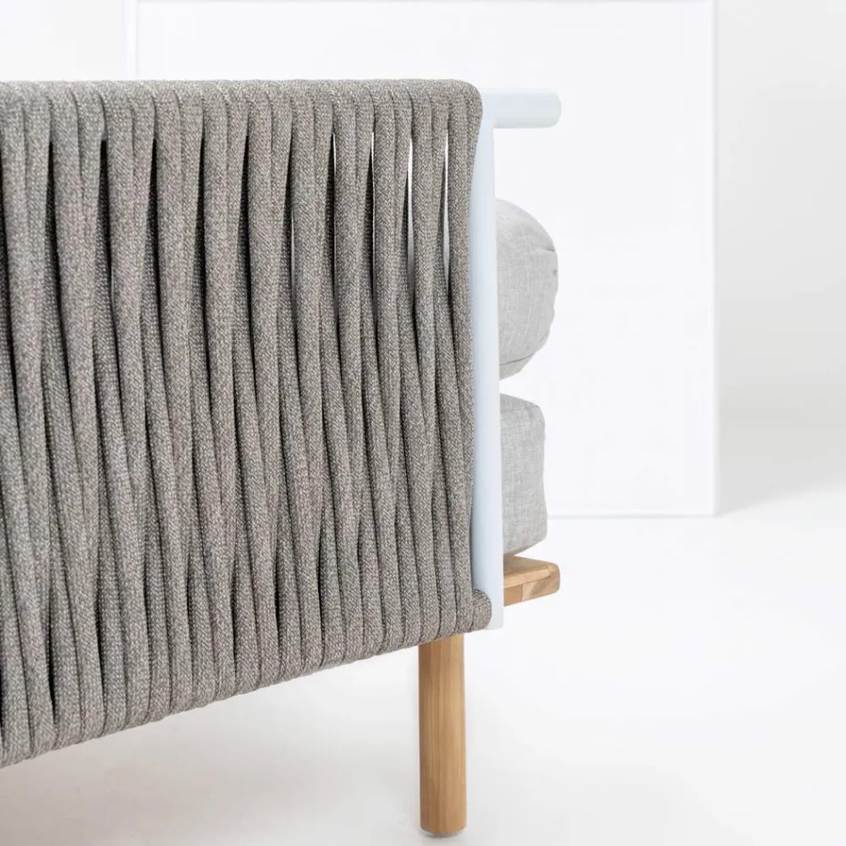 Divano Angolare Esagonale da Giardino in Teak e Corda - Bellatrix Viadurini