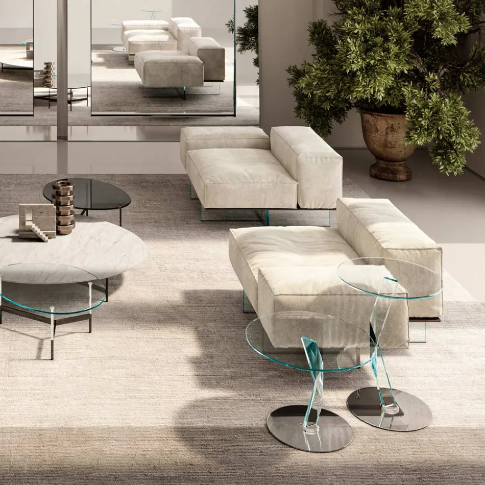 Divano Angolare Sinistro con Base in Vetro Extrachiaro Made in Italy - Rory Viadurini