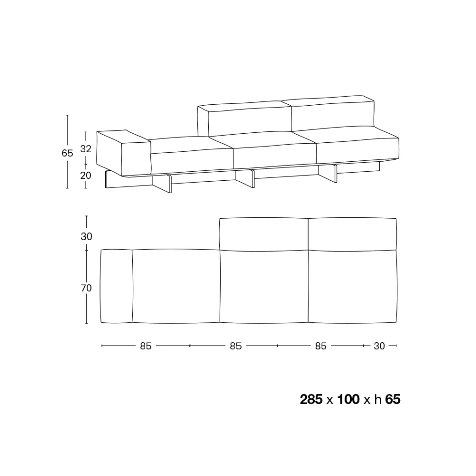 Divano con Base in Vetro Extrachiaro e Seduta in Tessuto Made in Italy - Rory Viadurini
