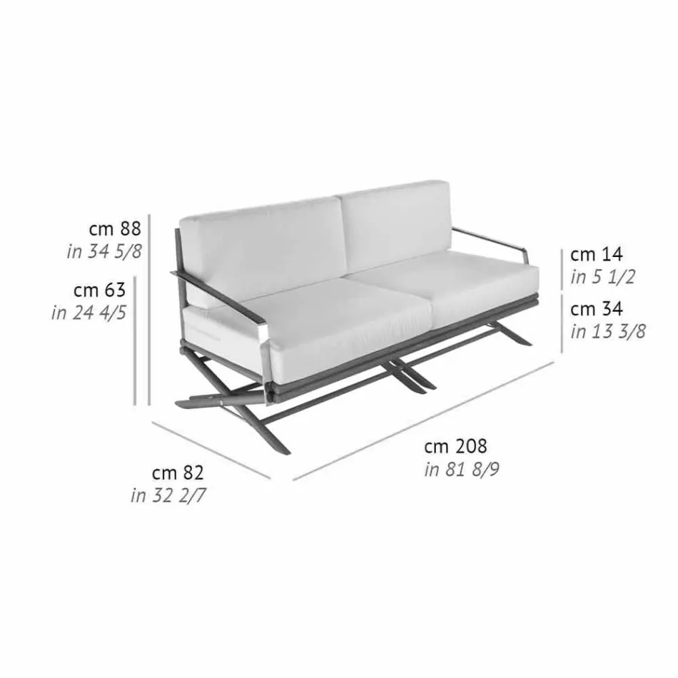 Divano da Esterno a 3 Posti in Legno Naturale o Nero e Tessuto di Lusso - Suzana Viadurini