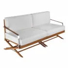 Divano da Esterno a 3 Posti in Legno Naturale o Nero e Tessuto di Lusso - Suzana Viadurini