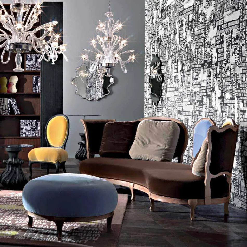 Divano design lusso, 5 schienali in legno massello,made in Italy,Manno Viadurini