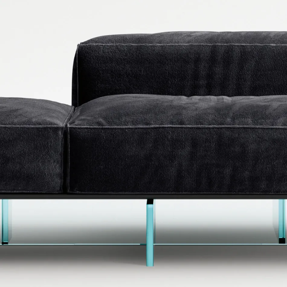 Divano Modulare Moderno con Base in Vetro di Design Made in Italy - Saphir Viadurini