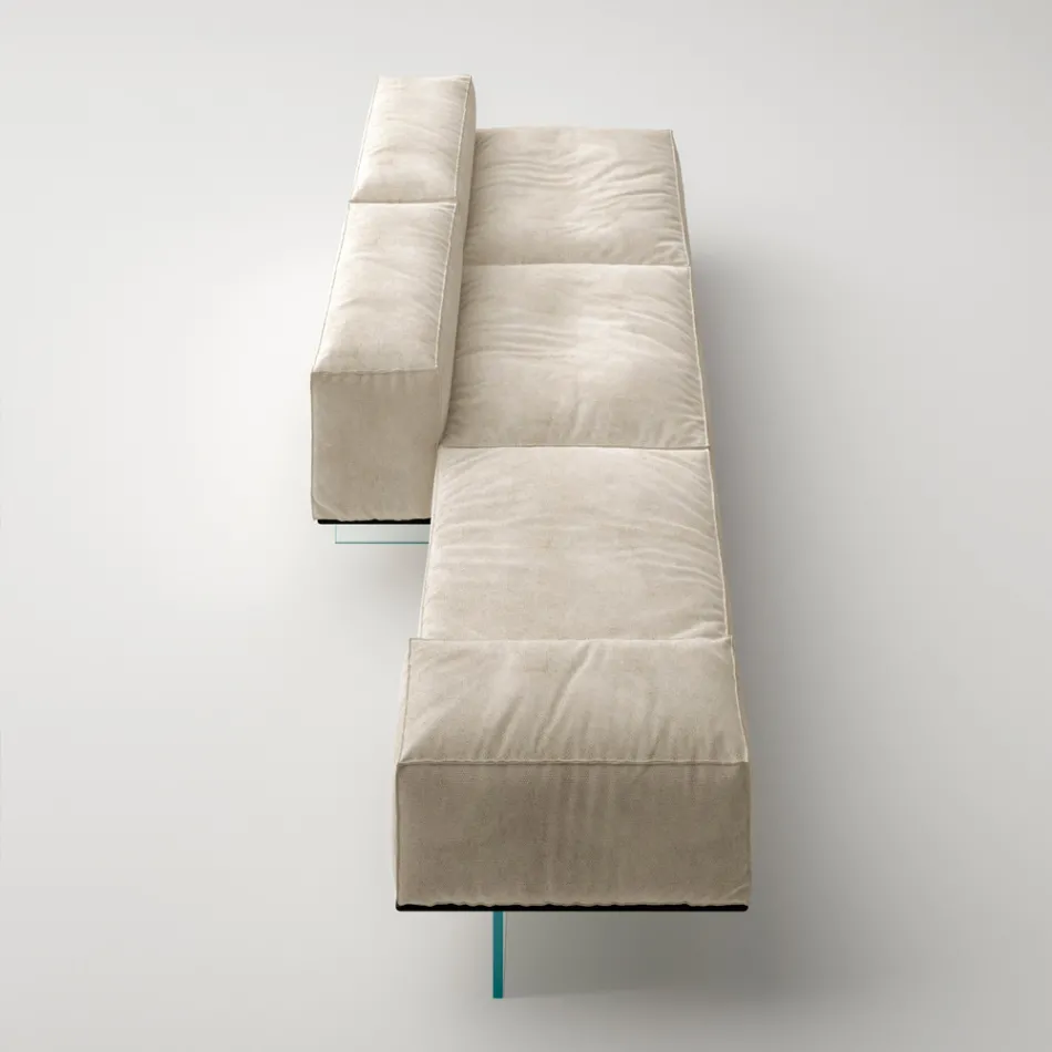 Divano Modulare Moderno con Base in Vetro di Design Made in Italy - Saphir Viadurini
