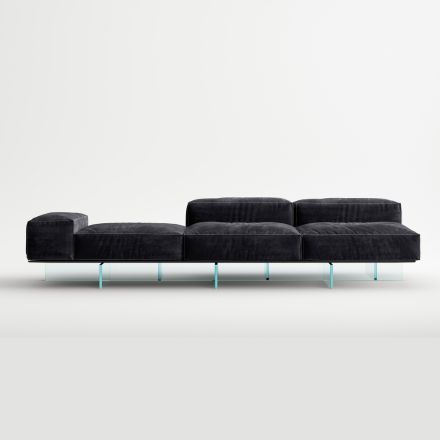 Divano Modulare Moderno con Base in Vetro di Design Made in Italy - Saphir Viadurini